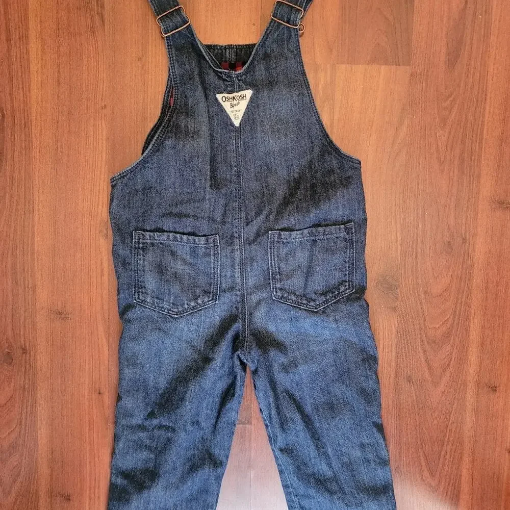 OSH KOSH BUFFALO PLAID DENIUM ADJUSTABLE OVERALLS WITH STAR ACCENTS SIZE 4T